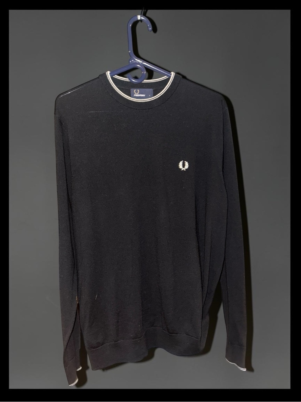 Fred Perry 100% Merino Wool Twin-Tipped Crew Neck Jumper Sweater Black L